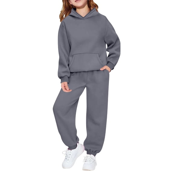 WOYY Tween Girls Outfits Solid -Lined Hoodie Sweatpants Sweatsuit, Sizes 11-12