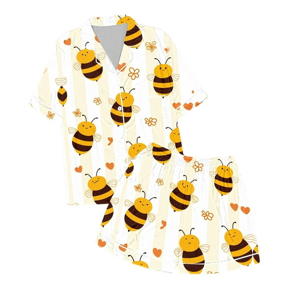 WOYY Tween Girls Pajama Sets Cartoon Bee Print Short Sleeve Top Shorts Sleepwear Pj, Sizes 12-13