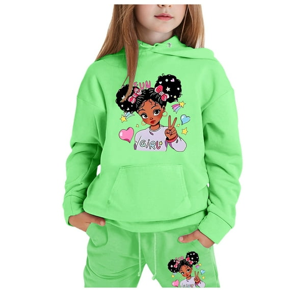 WOYY Tween Girls Sweatsuits Cartoon Figure Print Hoodie Jogger Pants Set, Sizes 12-13