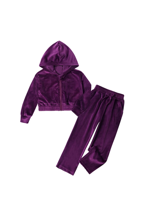Tween Girls Velour Tracksuit Velvet Hooded Jacket Pants Outfit Set, Sizes 11-12