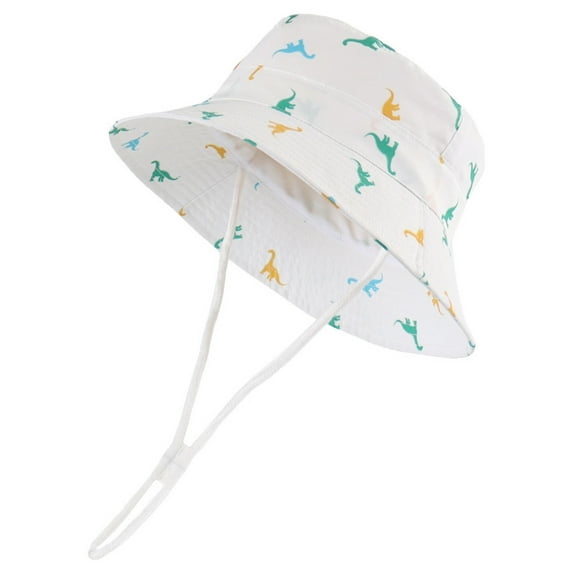 WOYY UPF 50+ Dinosaur Print Sun Hat Wide Brim Adjustable Bucket Hats for Baby Boys Girls