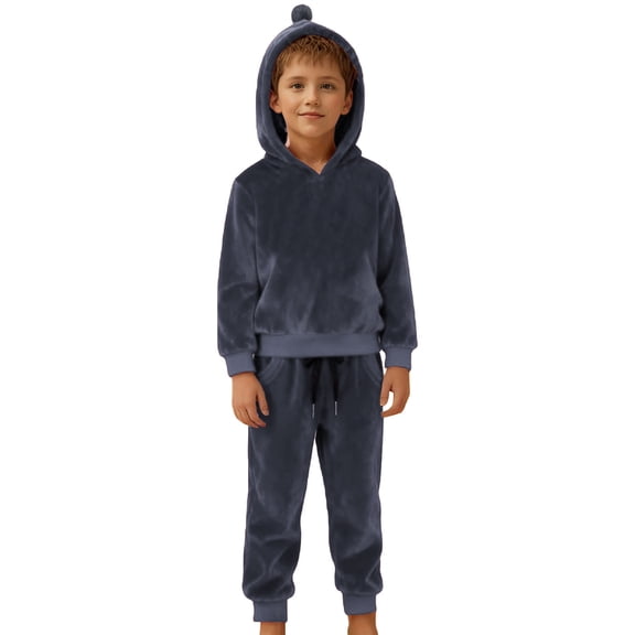WOYY Velvet Tracksuit for Boys Solid Hoodie Jogger Sweatpants Outfits, Sizes 6-7