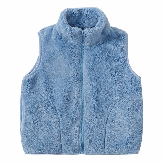 WOYY Vests for Girls Fleece Thickened Zipper Vest Stand Up Collar Sleeveless Coat, Sizes 3-18
