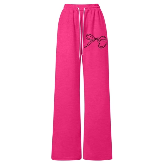 WOYY Wide Leg Sweatpants for Girls Bow Lightweight Straight Loose Jogger Pants, Sizes 4-13