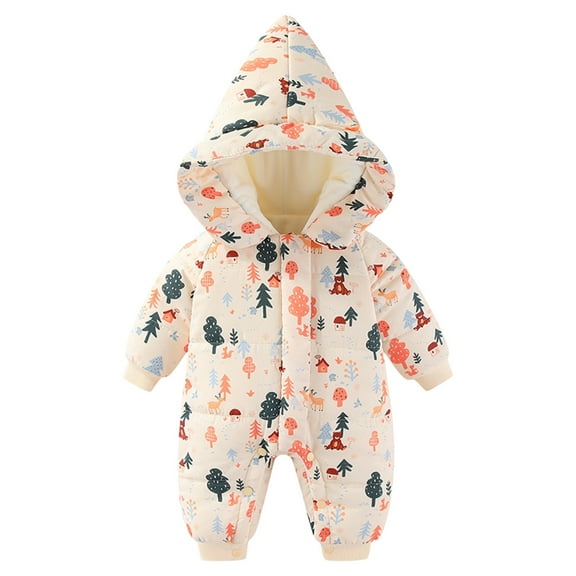 WOYY Winter Baby Romper Warm Thickened Hooded Jumpsuit Outfit, Sizes 0-1M