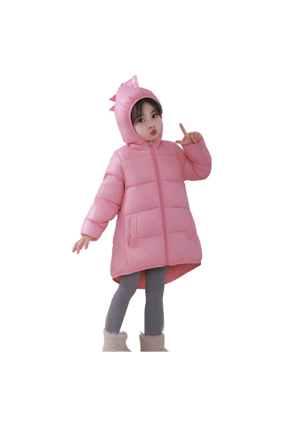 Winter Boys Girls Dinosaur Long Down Coat Lightweight Winter Outerwear, Sizes 1-2T