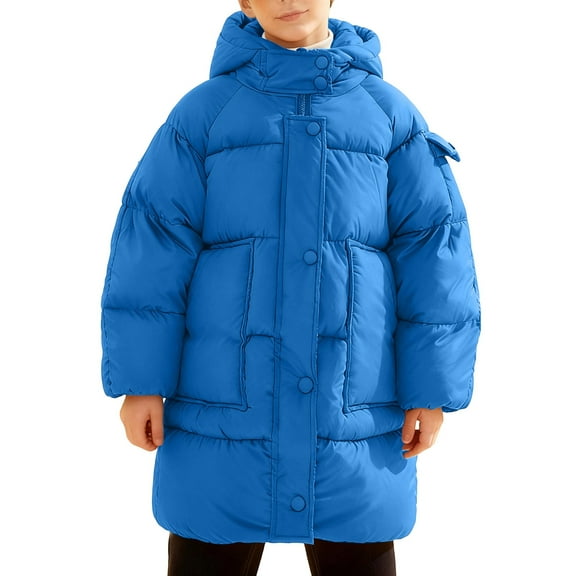 WOYY Winter Boys Hooded Long Down Coat Thickened Warm Padded Jacket Outerwear, Sizes 13-14