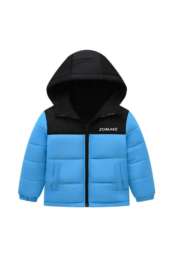 Winter Coat for Boys Color Block Hooded Puffer Jacket Warm Outerwear, Sizes 2-3T