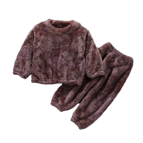 WOYY Winter Flannel Pajamas for Kids Cozy Loungewear Warm Long Sleeve Top Pants PJ