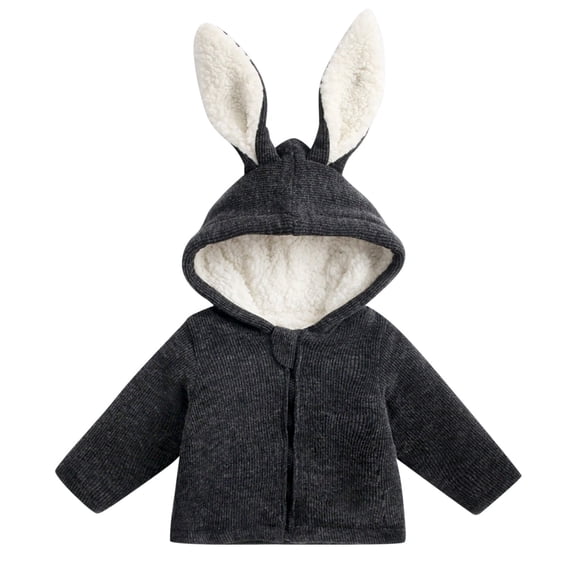 WOYY Winter Girls Coat Cute Rabbit Ears Hooded Jacket Warm Outerwear, Sizes 2-3T