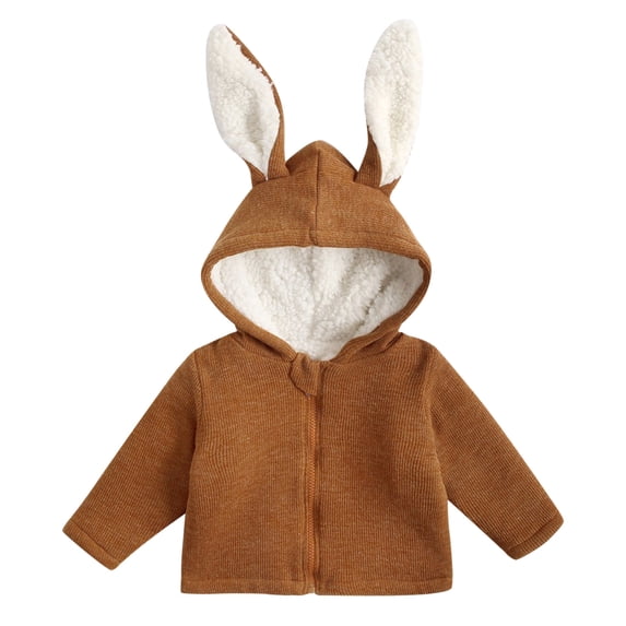 WOYY Winter Girls Fleece Coat Cute Rabbit Ears Hooded Jacket Warm Outerwear, Sizes 6-12M