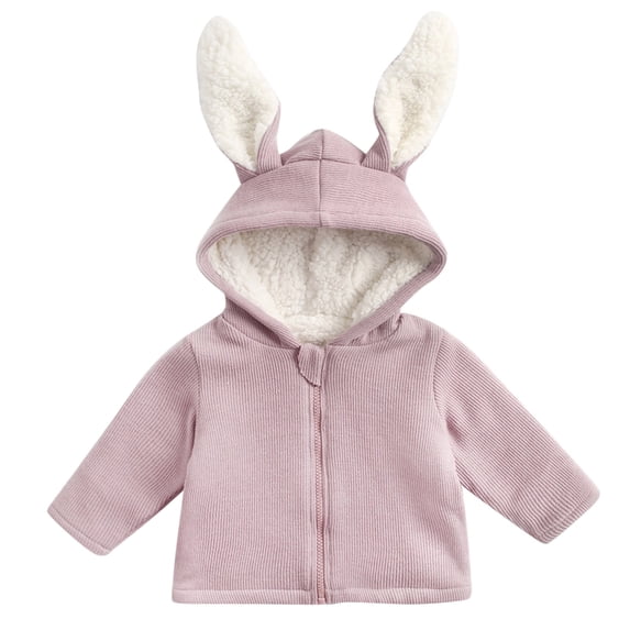 WOYY Winter Girls Coat Cute Rabbit Ears Hooded Jacket Warm Outerwear, Sizes 6-12M