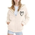 thumbnail image 1 of WOYY Winter Girls Fleece Hoodie Heart Print Zip Up Hooded Sweatshirt Jacket, Sizes 4-5T, 1 of 3