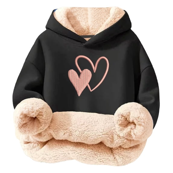 WOYY Winter Girls Hoodie Sherpa Lined Cozy Pullover Hooded Sweatshirt, Size 3-16