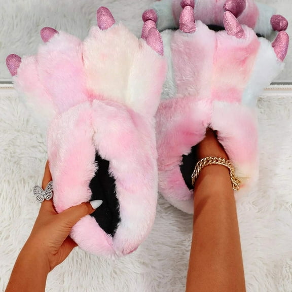 WOYY Women And Men Slippers Cute Claw Winter Warm Slipper Non Slip Indoor House Shoes