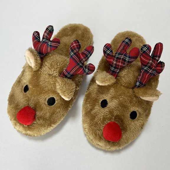 WOYY Women's Christmas Slippers Xmas Reindeer Non Slipper Winter Soft House Shoes