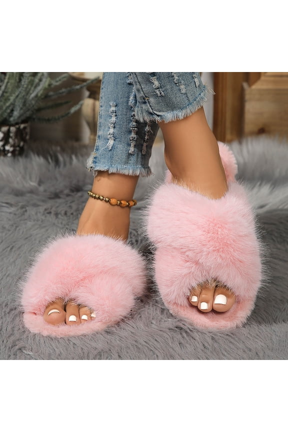 Women's Slippers Solid Crisscross Open Toe Slippers Thick Sole Home Shoes