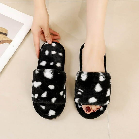 WOYY Women's Fuzzy Slippers Winter Open Toe Slide Slippers Indoor Non Flat Shoes