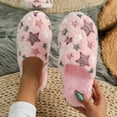 thumbnail image 1 of WOYY Women's Fuzzy Slippers Winter Warm Soft Soled Slippers Star Prints House Shoes, 1 of 8