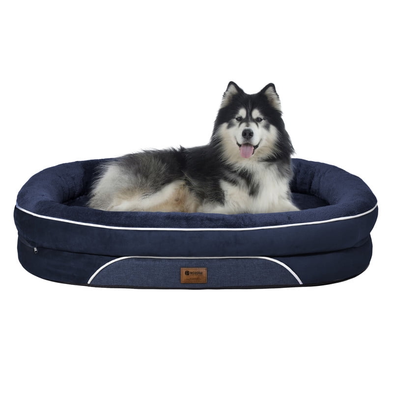 WOZOKE Orthopedic Washable Large Dog Bed: Memory Foam Dog Bed with Bolsters - Jumbo Dog Bed Waterproof Removable Cover Non-Slip Pet Bed for Extra Large Sized Dogs Navy Blue