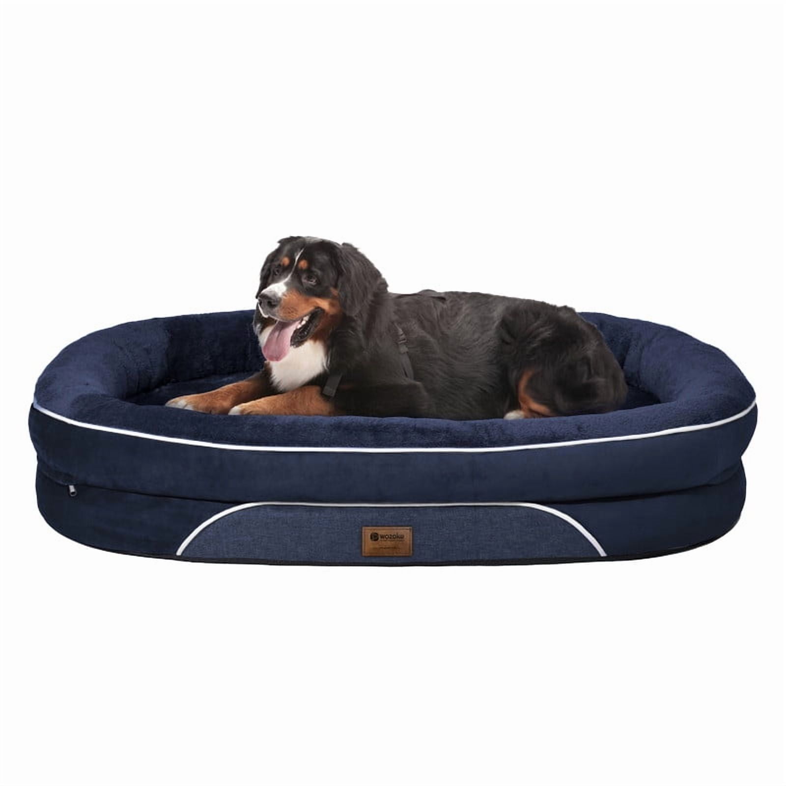 WOZOKE Orthopedic Waterproof Large Dog Bed: Washable Dog Bed with Bolsters - XXL Orthopedic Dog Bed Removable Cover for Medium Large Sized Dog - Non-Slip Pet Bed Navy Blue
