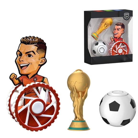 WOr1d Cup Soccer Player 3-in-1 Toy Set, Soccer Player Roly Poly Toys, Tumbler Figurine with Golden Trophy Whistle & Rotating Football Spinner, WOr1d Cup Fidget Toys for Kids