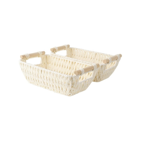 WP Hand-Woven Large Storage Baskets with Wooden Handles, Water Hyacinth Wicker Baskets for Organizing, 2-Pack