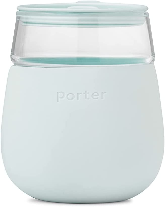 WP Porter Wine Cocktail Glass w/ Protective Silicone Sleeve  Mint 15 Ounces  On-the-Go  Reusable  Portable  Dishwasher Safe