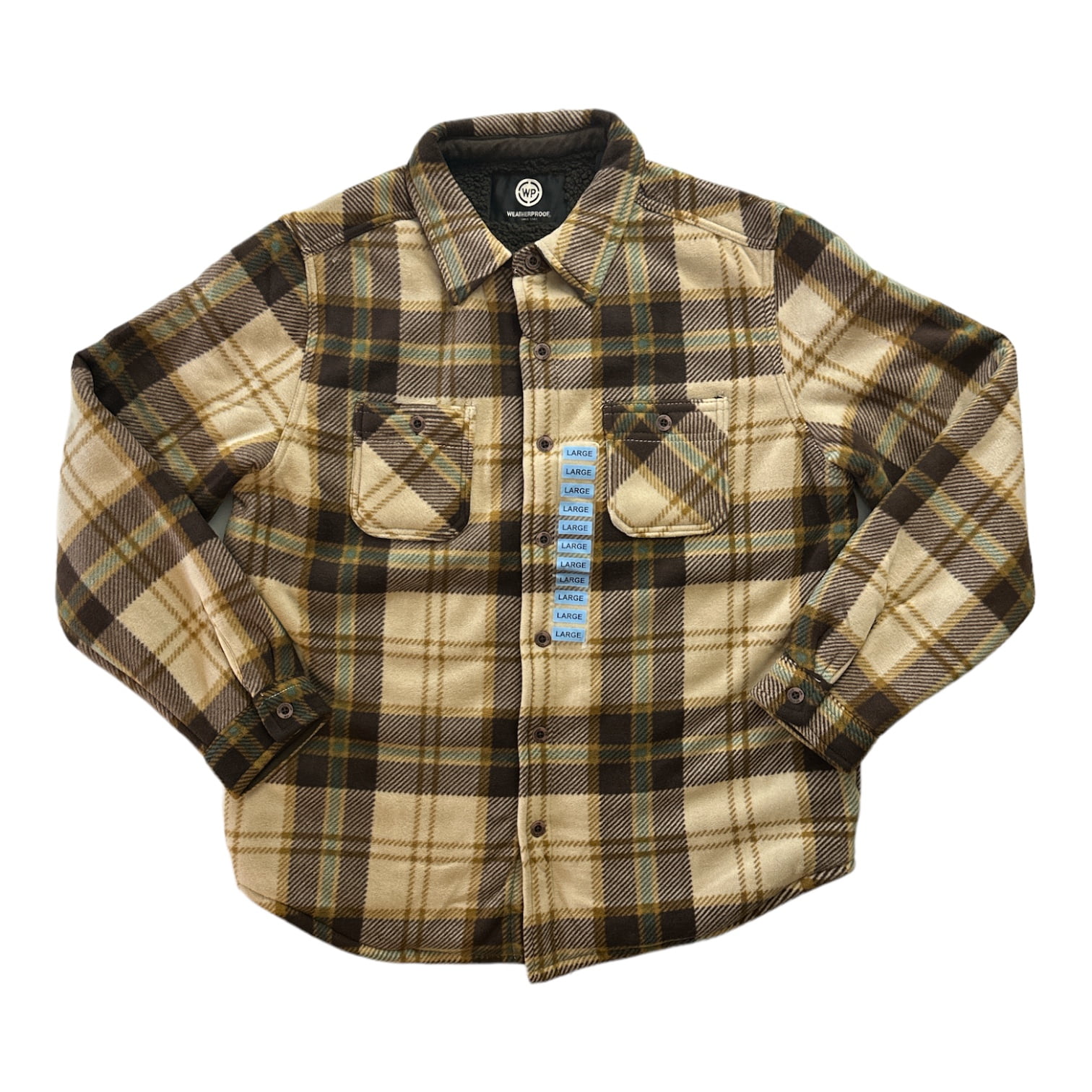 WP Weatherproof Men's Button Down Sherpa Lined Work Shirt Jacket (Latte, XL)