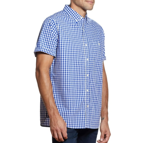 WP Weatherproof Men's Woven Comfort Stretch Short Sleeve Button Down Shirt (Medium Blue, M)