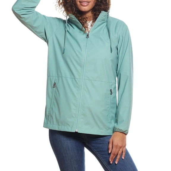 WP Weatherproof Women's Lightweight Full Zip Rain Slicker Jacket (Granite Green, XXL)