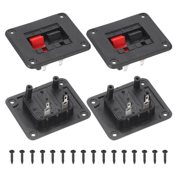 WP2-1 Square Speaker Box Terminal Clip, 2 Way Black Red Jack Socket Push Release Speaker Spring Connection Clip for DIY Car Speaker Home Sub-woofer, Pack of 4