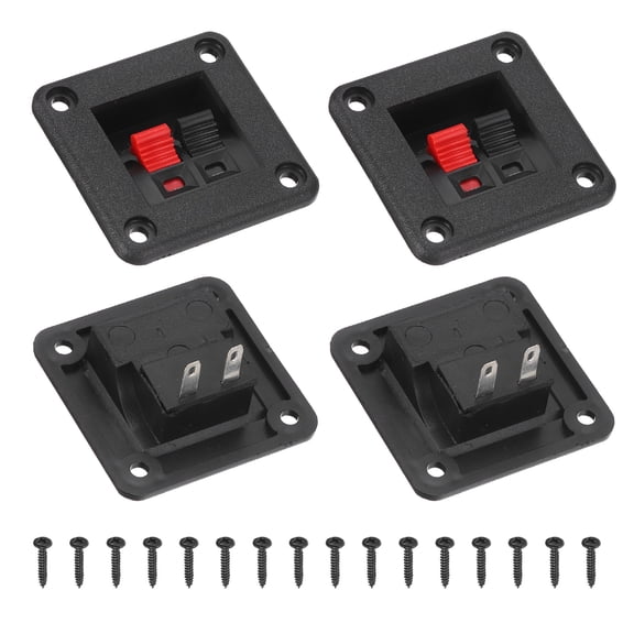WP2-5 Square Speaker Box Terminal Clip, 2 Way Black Red Jack Socket Push Release Speaker Spring Connection Clip for DIY Car Speaker Home Sub-woofer, Pack of 4