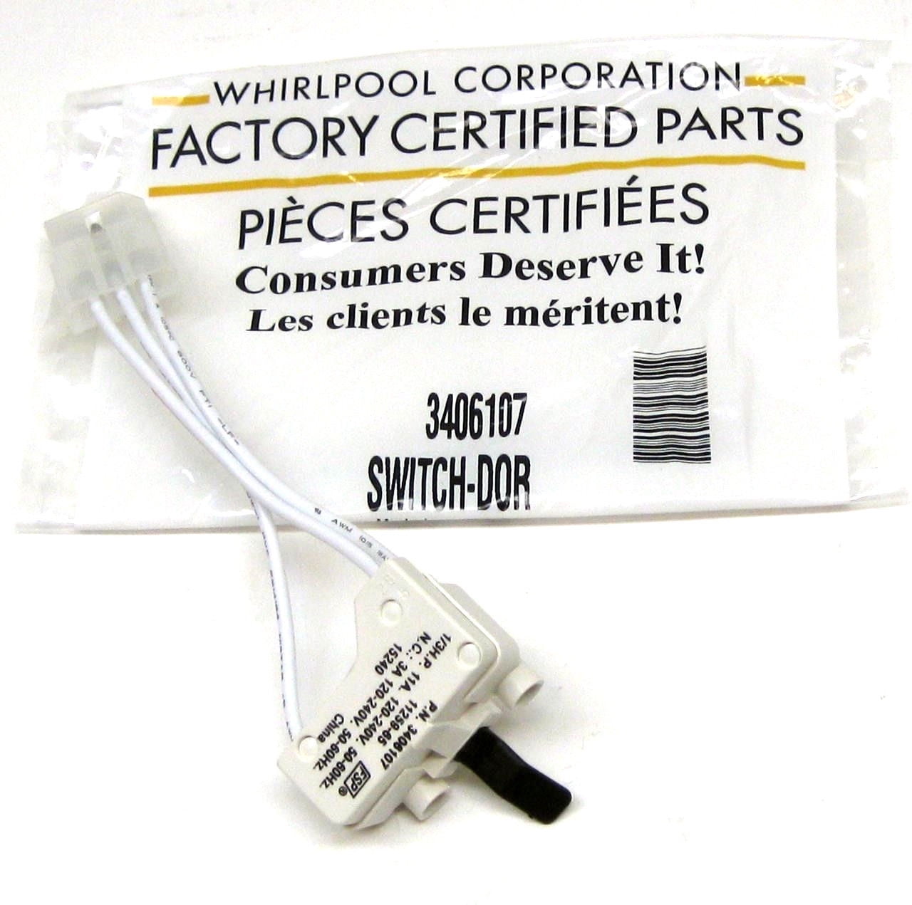 WP3406107 Genuine OEM Whirlpool Kenmore Dryer Door Switch AP6008561