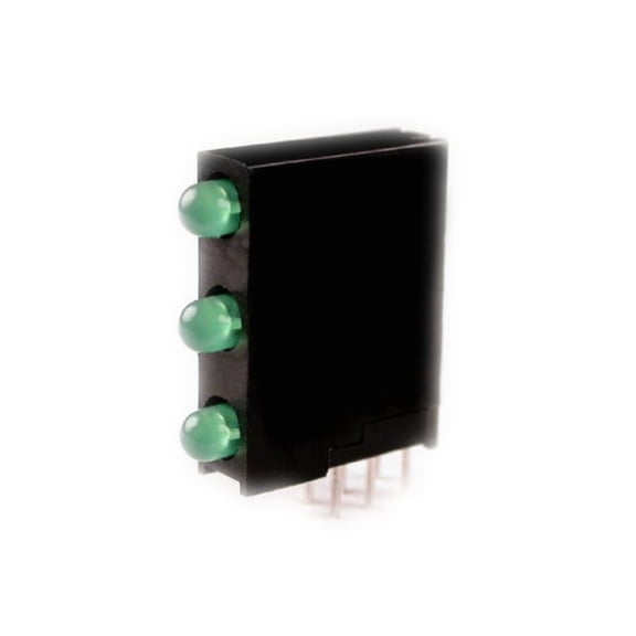 WP934SA/3GD LED Indicator Tri-Level Circuit Board Indicator Round with Domed Top 3mm 3 High Green Through Hole, Right Angle :RoHS