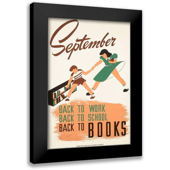 WPA 11x14 Black Modern Framed Museum Art Print Titled - September - back to work - back to school - back to BOOKS