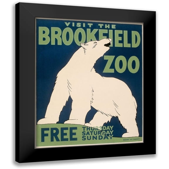 WPA 12x14 Black Modern Framed Museum Art Print Titled - Visit the Brookfield Zoo - Polar Bear