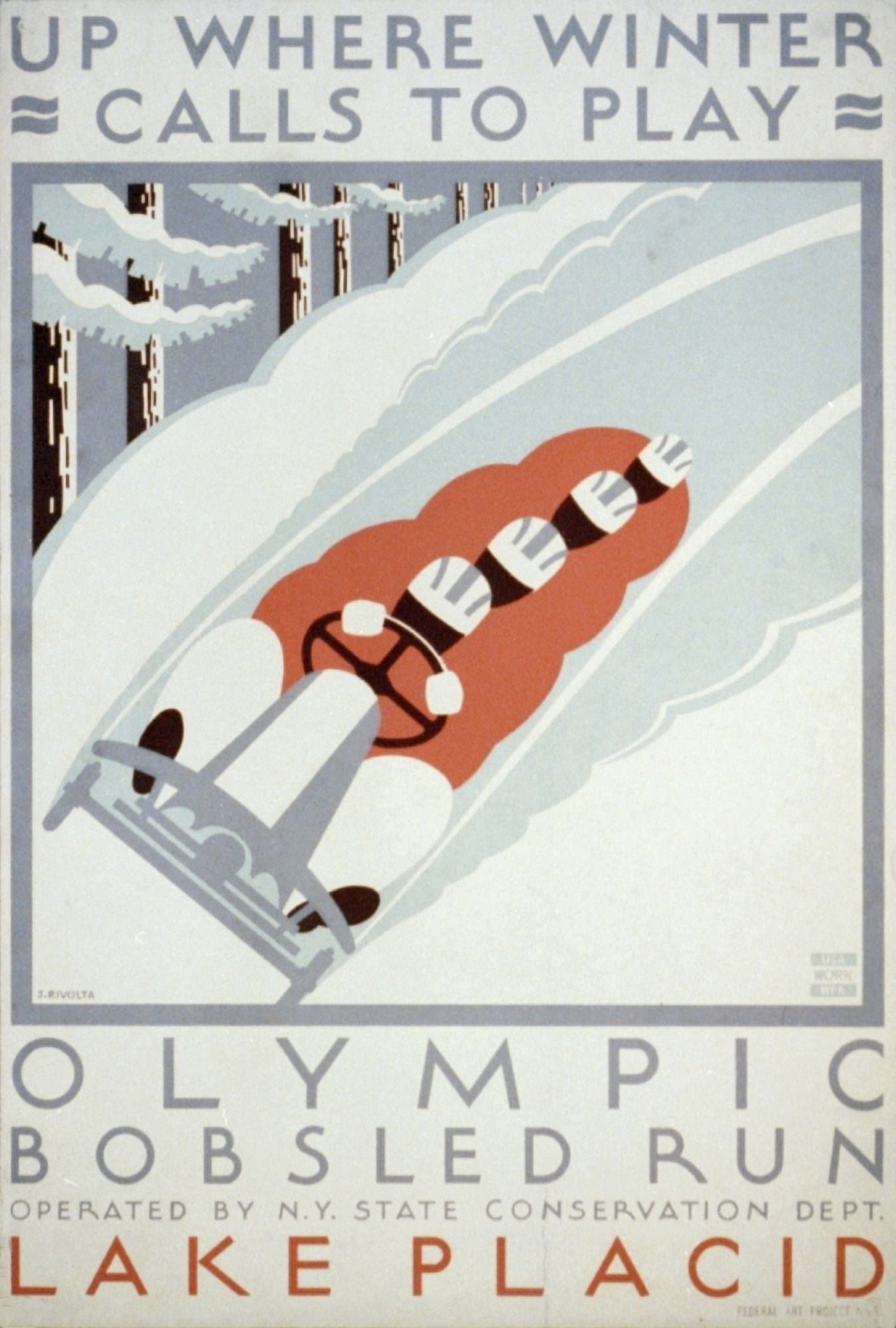 WPA Olympic Bobsled Run Lake Placid c1936-41 Canvas Art - Jack Rivolta (18 x 24)