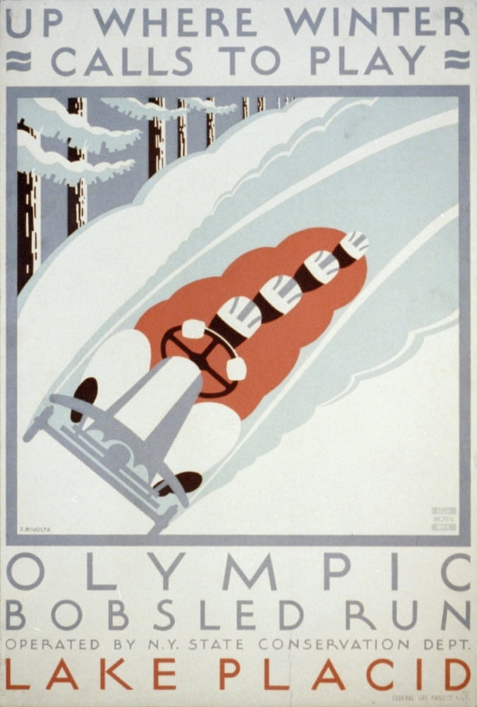 WPA Olympic Bobsled Run Lake Placid c1936-41 Canvas Art - Jack Rivolta (24 x 36)
