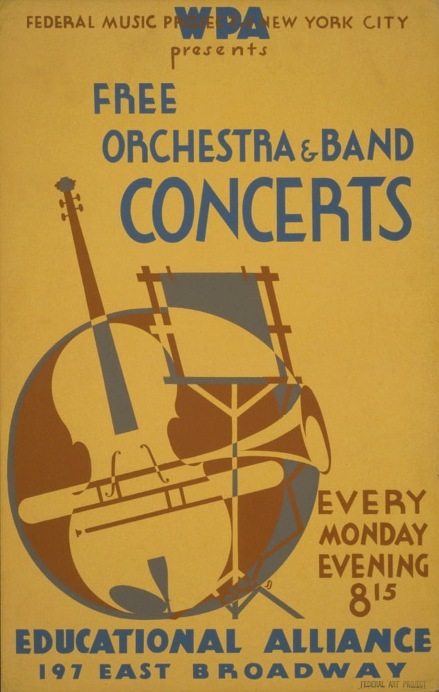 WPA Poster 1936-41 Free Orchestre & Band Concerts Canvas Art - Unknown (24 x 36)