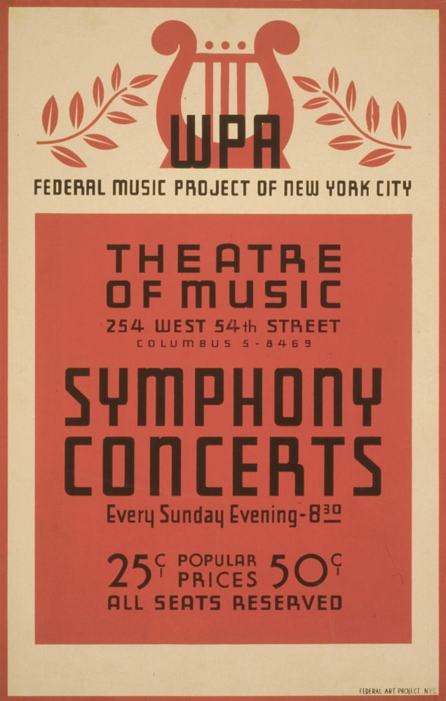WPA Poster 1936-41 Symphony Concerts Canvas Art - Unknown (24 x 36)