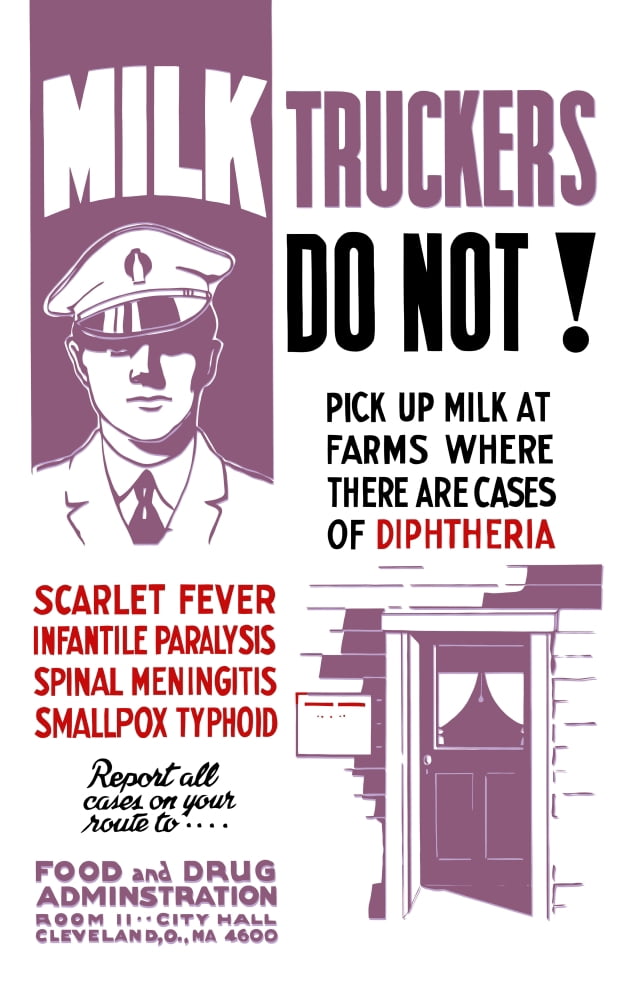 WPA propaganda poster of a milk truck driver and the doorway of a house Canvas Art - John ParrotStocktrek Images (23 x 35)