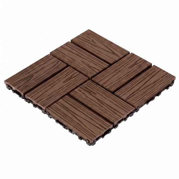 WPC Interlocking Deck Tiles 25 Pack, 11.8" x 11.8" Waterproof Patio Flooring, All-Weather Composite Decking Tiles for Balcony, Poolside, Garden, Tool-Free Snap-Together, Anti-Slip, UV Resistant