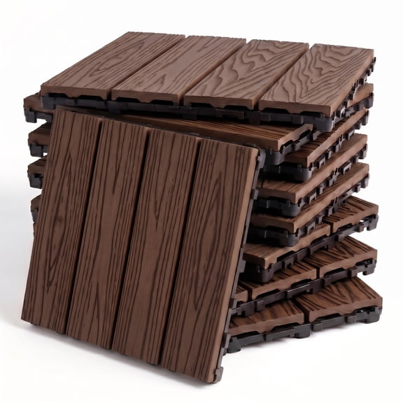 WPC Interlocking Deck Tiles 25 Pack, 11.8" x 11.8" Waterproof Patio Flooring, All-Weather Composite Decking Tiles for Balcony, Poolside, Garden, Tool-Free Snap-Together, Anti-Slip, UV Resistant