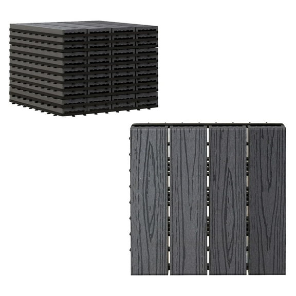 WPC Interlocking Patio Tiles 12x12, 11-Pack, Weather Resistant Deck Tiles for Outdoor & Indoor Use, DIY Flooring for Balcony, Porch, Grey