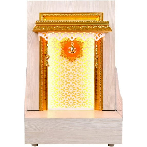 WPC Wooden Temple with LED Light for Home & Office Pooja Mandir (Size 12X10X18 LxWxH)
