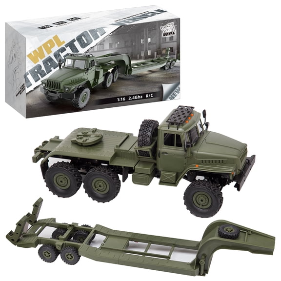 WPL B36-3 1/16 Scale RC Transport Truck With Full Proportional Control 6 Wheel Chassis LED Headlights Adjustable Tailgate And Dual Batteries Hobby Vehicle For Outdoor( Army Green )