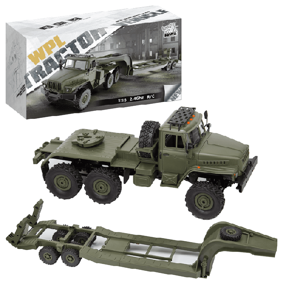 WPL B36-3 2.4G 1/16 Scale Remote Control Military Trailer - 6 Wheel Drive & LED Headlights, All Terrain Remote Control Car for Outdoor Adventure, Gift for Adult & Enthusiast (Army Green)
