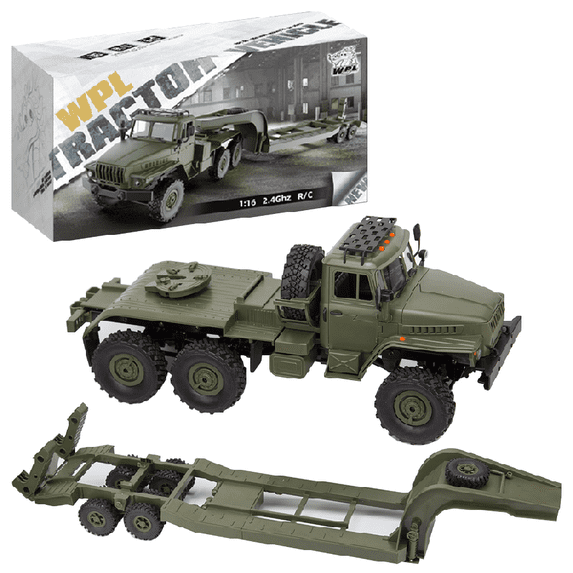 WPL B36-3 2.4G 1/16 Scale Remote Control Military Trailer - 6 Wheel Drive & LED Headlights, All Terrain Remote Control Car for Outdoor Adventure, Gift for Adult & Enthusiast (Army Green)