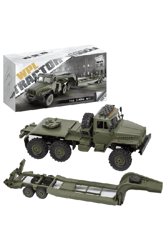 WPL B36-3 2.4G 1/16 Scale Remote Control Military Trailer - 6 Wheel Drive & LED Headlights, All Terrain Remote Control Car for Outdoor Adventure, Gift for Adult & Enthusiast (Army Green)